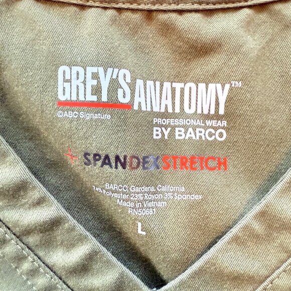 Greys Anatomy By Barco Womens V-Neck Scrub Top Olive Green L Durable Stretch Fab - Picture 3 of 7